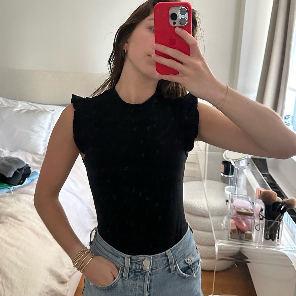Black Mock Neck capped bodysuit top, XS